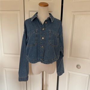 Zara Cropped Blue Denim Button-Up Shirt